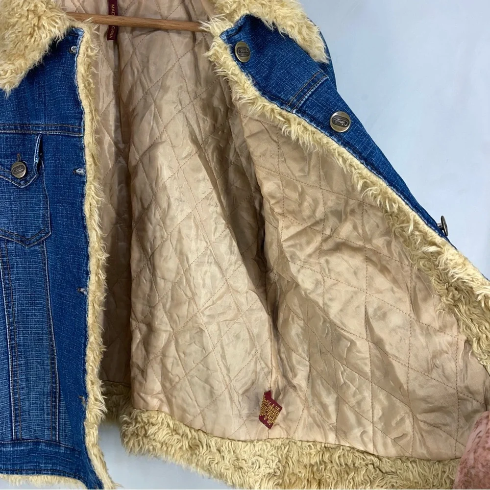 Vintage Y2K Clash Denim Jacket Faux fur collar women size XL - Picture 5 of 9